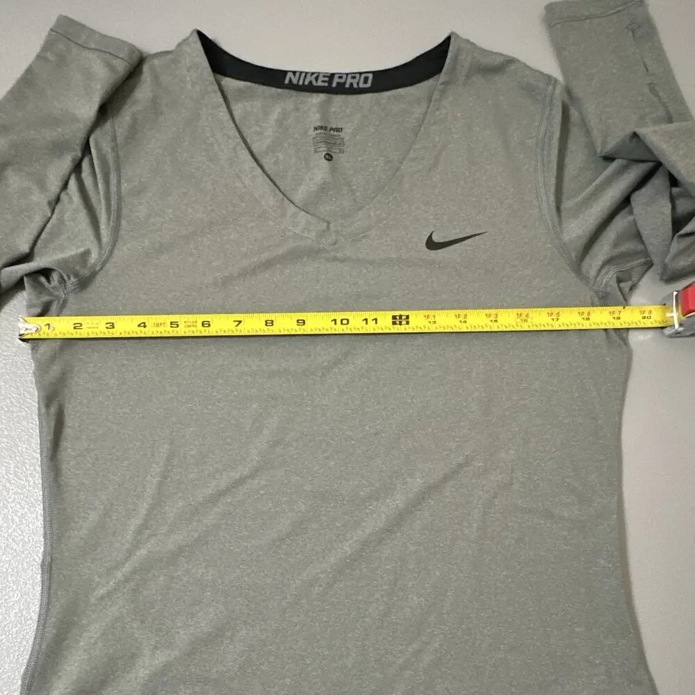 Nike Pro Dri-FIT Womens Compression V-Neck Long Sleeve Shirt Gray XL